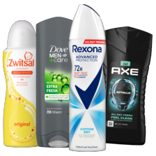 Zwitsal deodorant, Axe*, Dove* of Rexona
